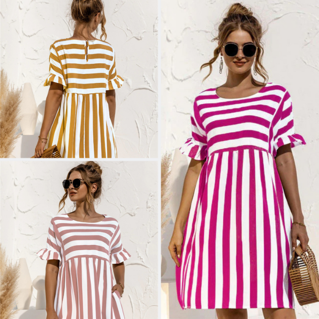 Leblanc™ | Robe Courte Rayée Maternité Volants
