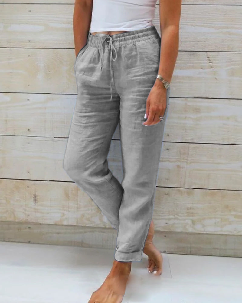 Leblanc™ | Pantalon décontracté à jambe droite de couleur unie