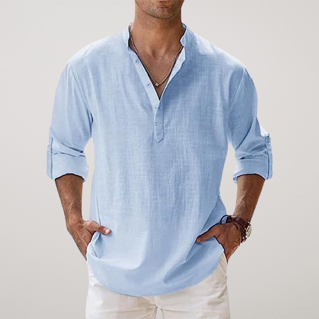 Leblanc™ - Chemise Henley en coton effet lin