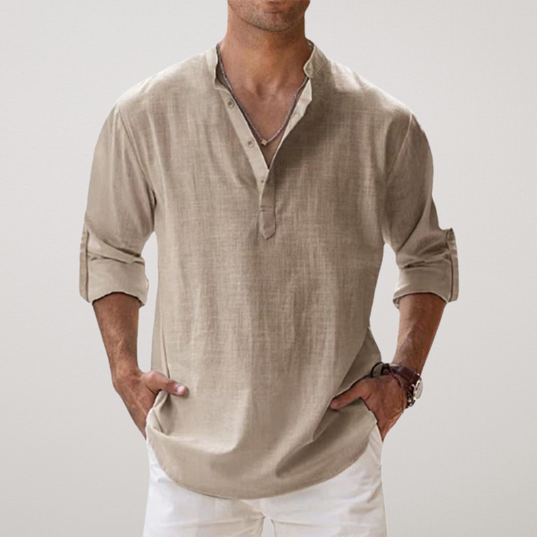 Leblanc™ - Chemise Henley en coton effet lin