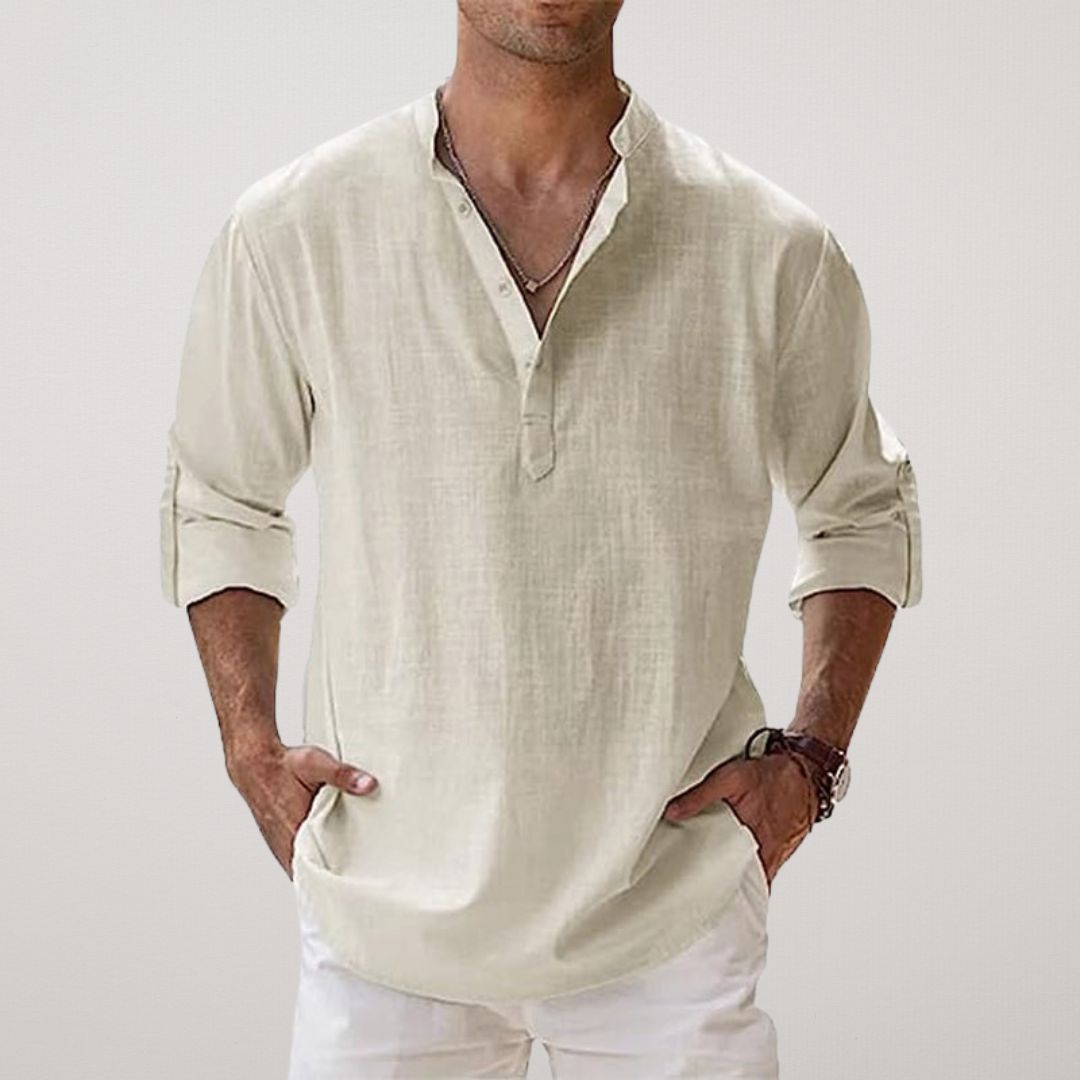 Leblanc™ - Chemise Henley en coton effet lin