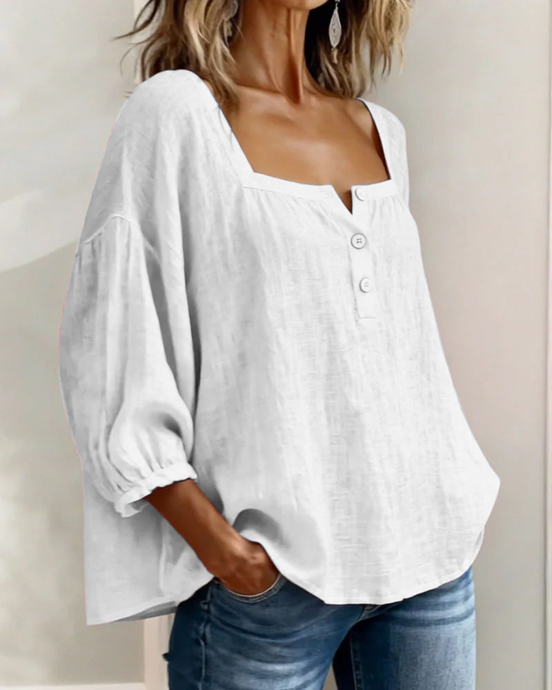 Leblanc™ | Chemisier Simple Col Carré Manche Longue