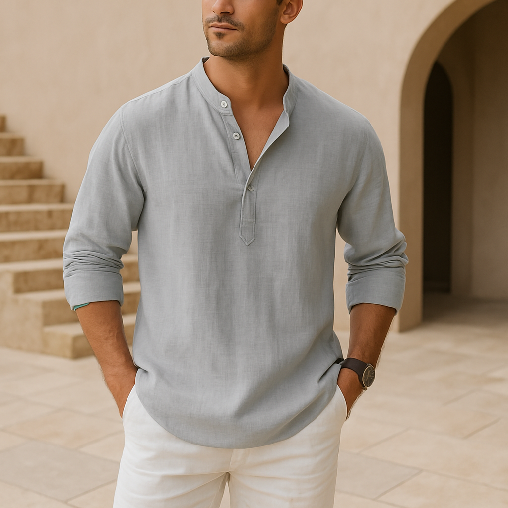 Leblanc™ - Chemise Henley en coton effet lin