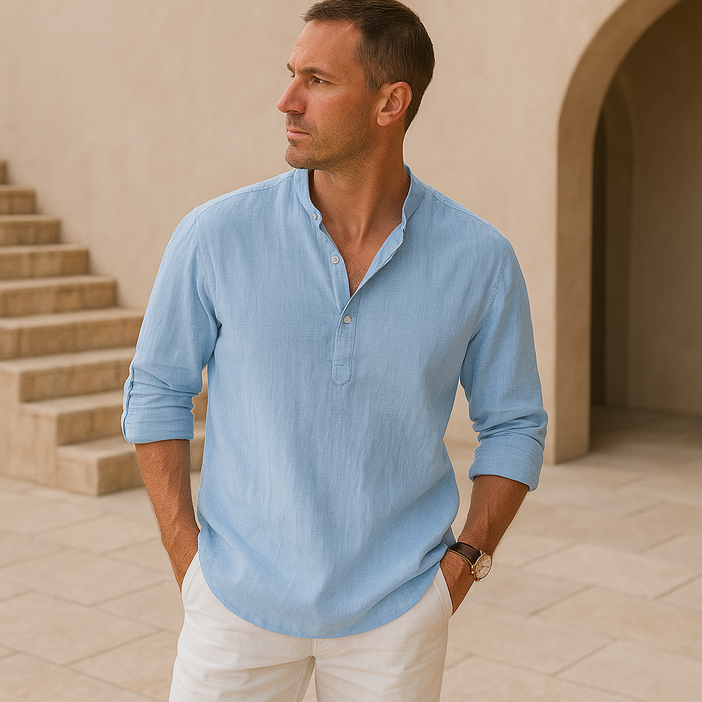 Leblanc™ - Chemise Henley en coton effet lin