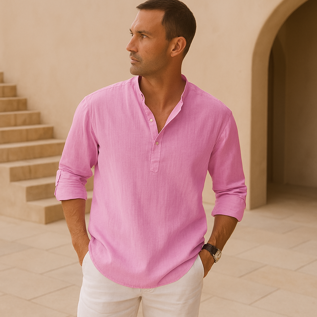 Leblanc™ - Chemise Henley en coton effet lin