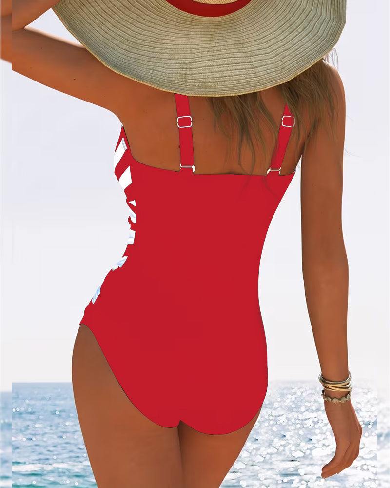 Maillot de bain une pièce décontracté à rayures et col en V