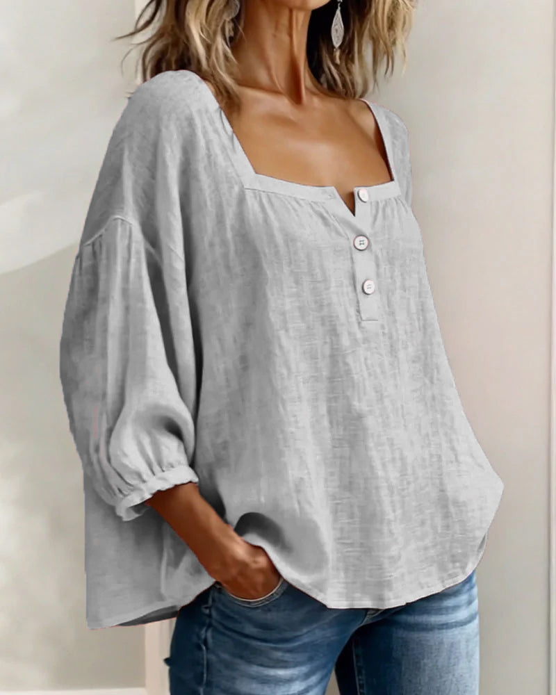 Leblanc™ | Chemisier Simple Col Carré Manche Longue