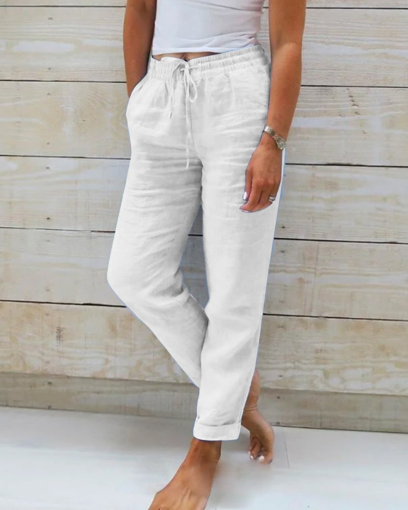 Leblanc™ | Pantalon décontracté à jambe droite de couleur unie