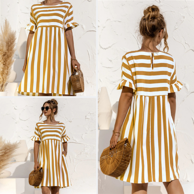 Leblanc™ | Robe Courte Rayée Maternité Volants