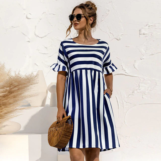 Leblanc™ | Robe Courte Rayée Maternité Volants