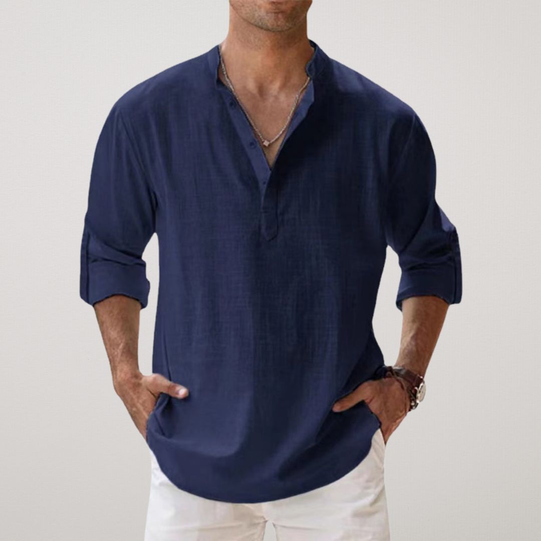 Leblanc™ - Chemise Henley en coton effet lin