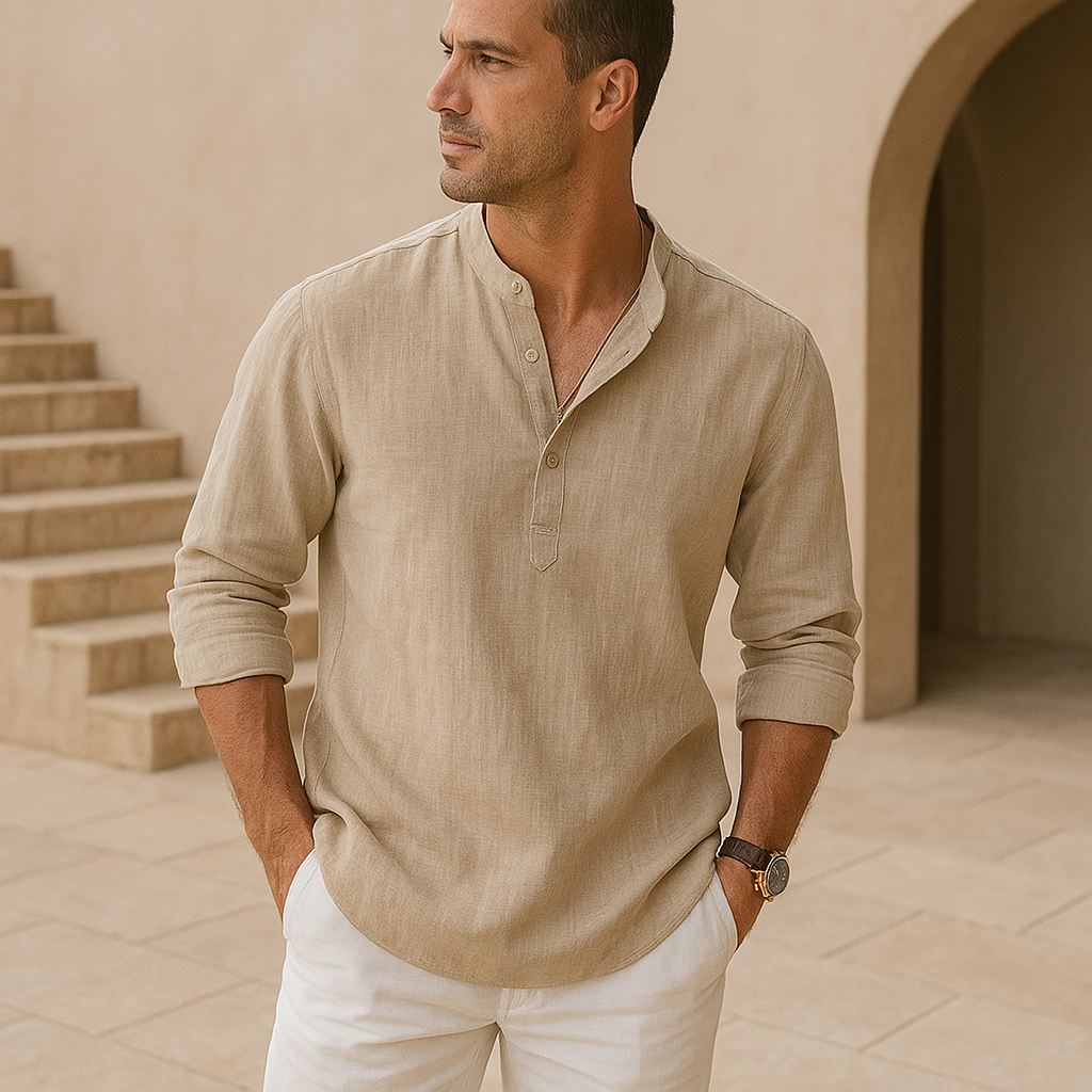 Leblanc™ - Chemise Henley en coton effet lin