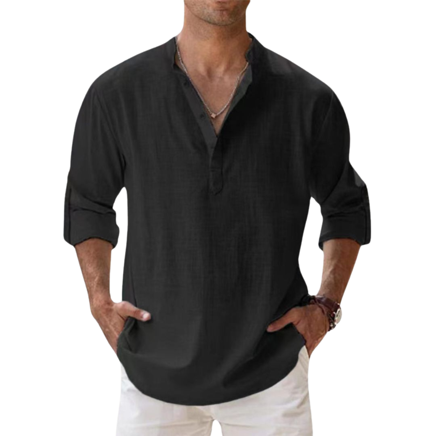 Leblanc™ - Chemise Henley en coton effet lin